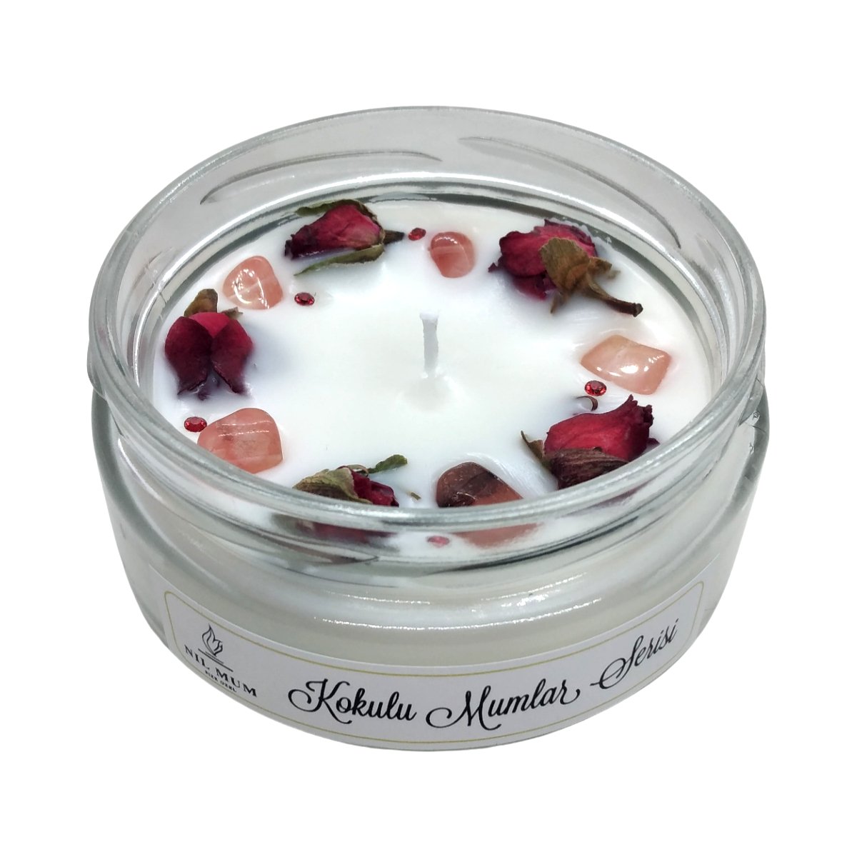 Gül Kuvars Doğal Taşlı Soya Mum 300 gr