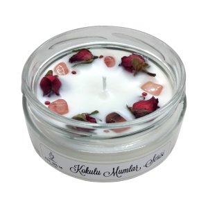 Gül Kuvars Doğal Taşlı Soya Mum 300 gr