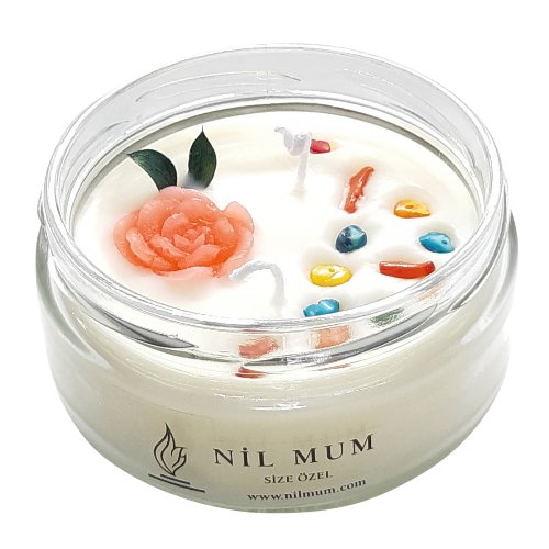 Vanilya Kokulu Mercan Doğal Taşlı Soya Mum 320 gr