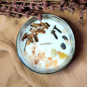 Aromaterapi Huzur Mumu Vanilya Kokulu Doğal Taşlı Soya Mum 300 gr