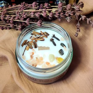 Aromaterapi Huzur Mumu Vanilya Kokulu Doğal Taşlı Soya Mum 300 gr