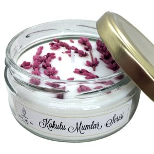 Pembe Lavanta Dekorlu Kokulu Mum 230 cc