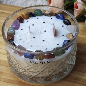 Nil Mum Miks Çakra Taşlı Meditasyon Soya Mumu 400 gr.