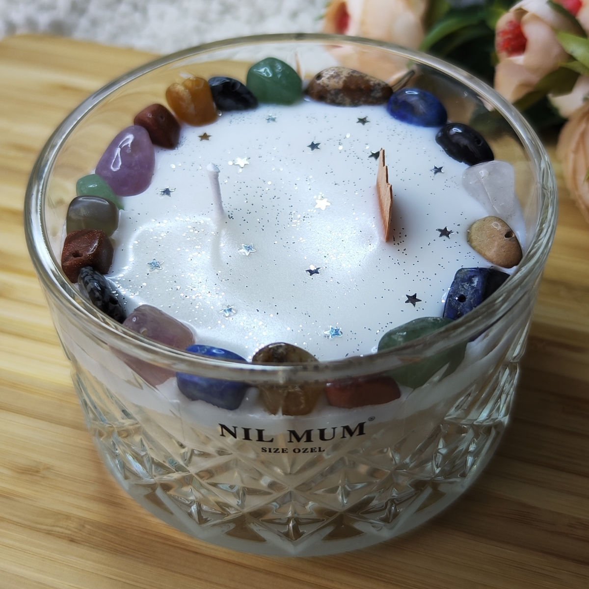 Nil Mum Miks Çakra Taşlı Meditasyon Soya Mumu 400 gr.