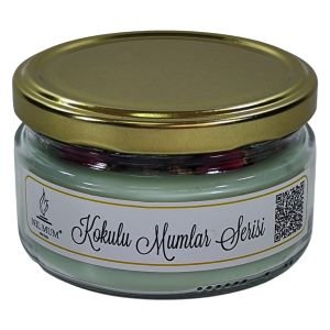 Yeşil Elma Kokulu Gül ve Lavanta Dekorlu Soya Mum 300 gr.
