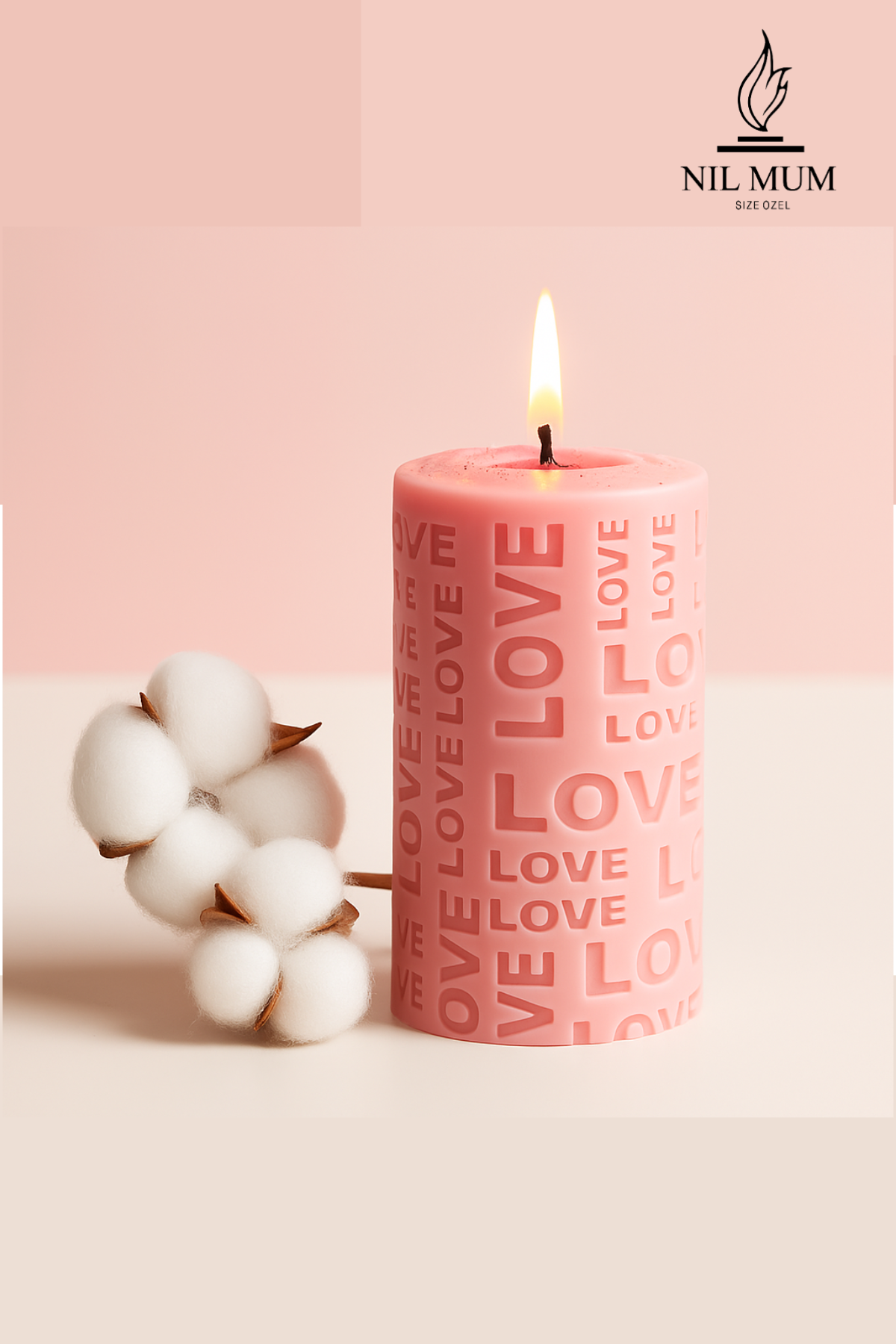 Love Oymalı Büyük silindir mum