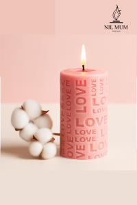 Love Oymalı Büyük silindir mum