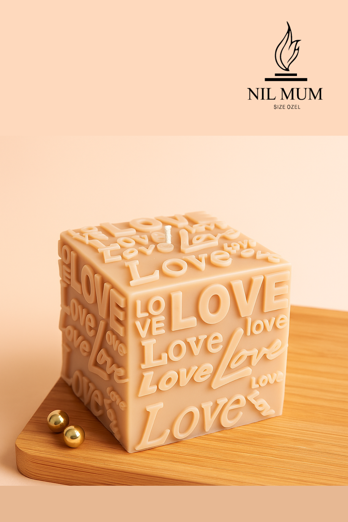 Nil Mum Love Kabartmalı Çiçek Kokulu Kübik Mum