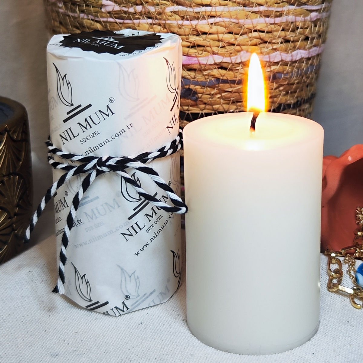 Nil Mum 2 li Sandal Ağacı Silindir Mum Seti