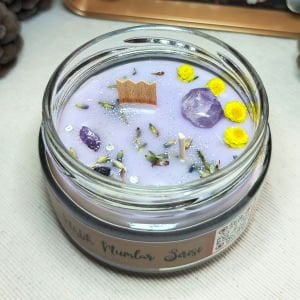 Çift Fitilli Ametist Doğal Taşlı | Bereket mumu |