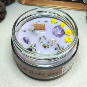 Çift Fitilli Ametist Doğal Taşlı | Bereket mumu |