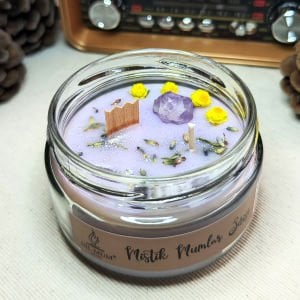 Çift Fitilli Ametist Doğal Taşlı | Bereket mumu |