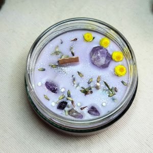 Çift Fitilli Ametist Doğal Taşlı | Bereket mumu |